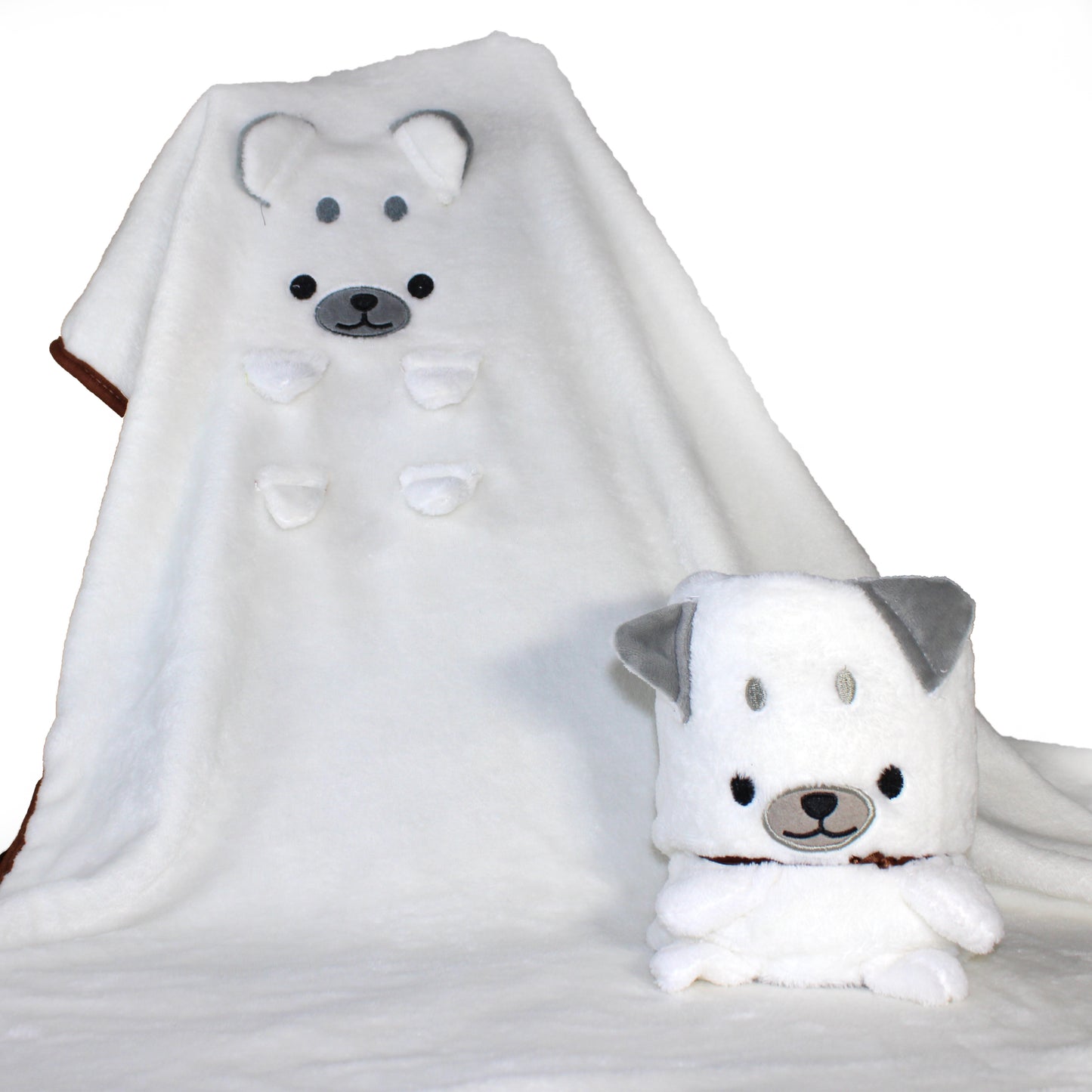 2-in-1 Soft Plush Blanket White Dog