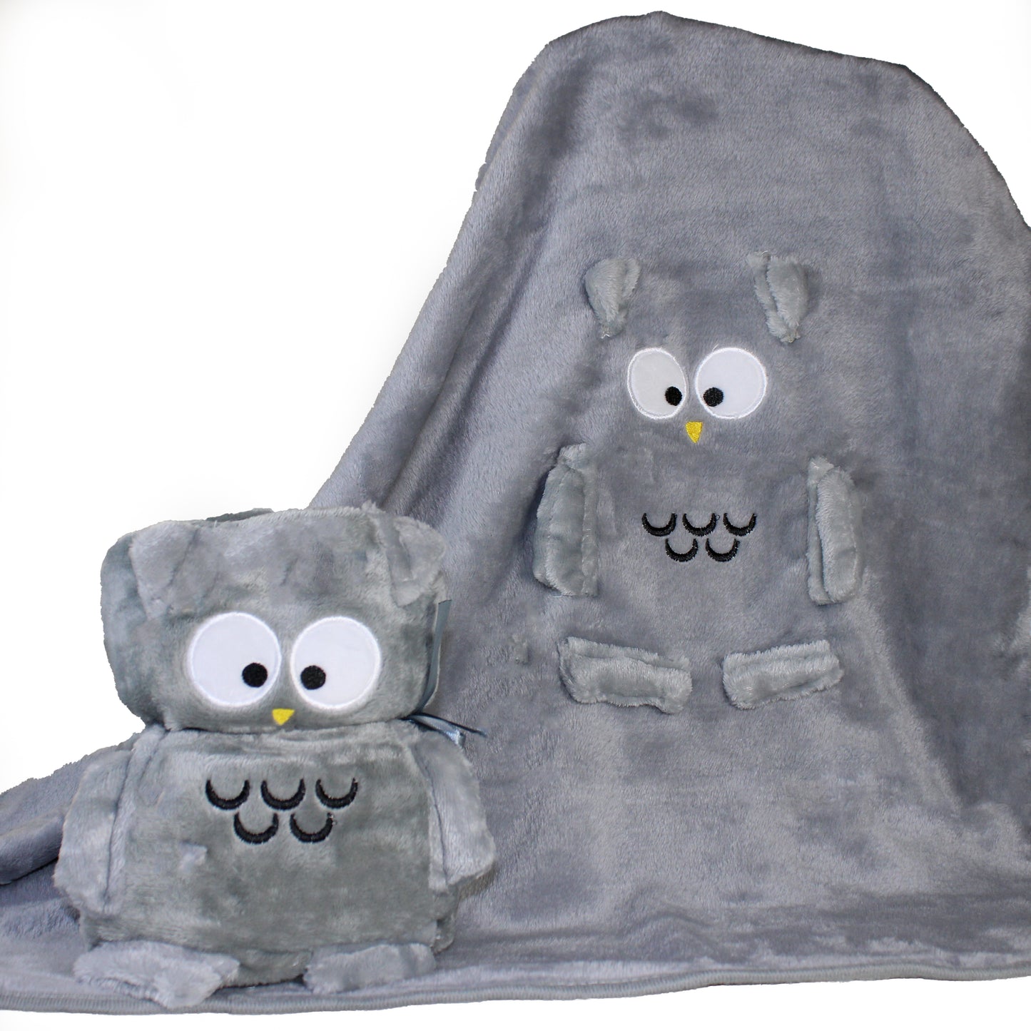 2-in-1 Soft Plush Blanket Grey Owl